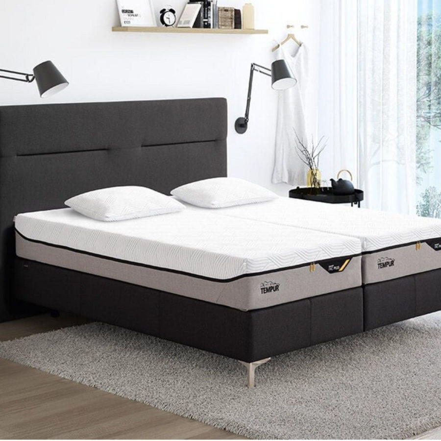 Boxspring Tempur tête de lit gris foncé
